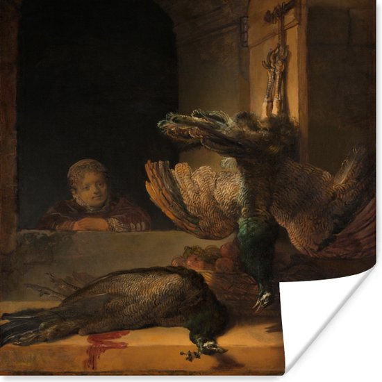 Stilleven met pauwen - Schilderij van Rembrandt van Rijn Poster 100x100 cm - Foto print op Poster (wanddecoratie woonkamer / slaapkamer)