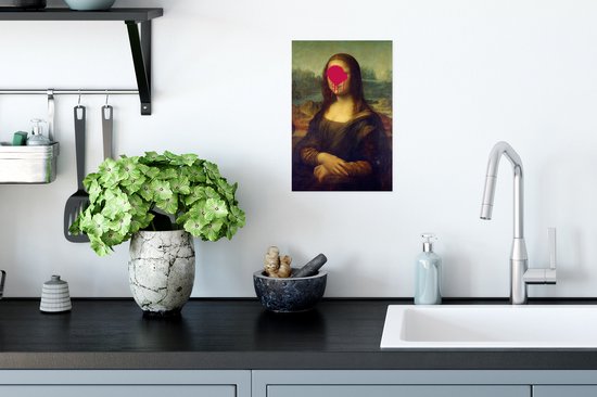 Mona Lisa van oude meester Leonardo da Vinci met roze klodder verf 20x30 cm - klein - Foto print op Poster (wanddecoratie woonkamer / slaapkamer) - PosterMonkey