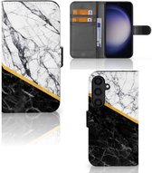 Mobiel Case Geschikt voor Samsung Galaxy S24 GSM Hoesje Marble White Black