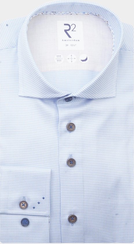 R2 Amsterdam Chemise décontractée manches longues Blauw Pied de poule bleu clair 124.WSP.023/014