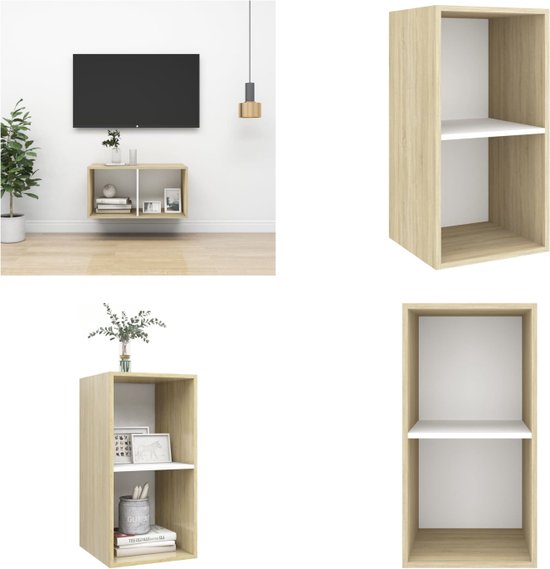 vidaXL Tv-wandmeubel 37x37x72 cm spaanplaat sonoma eikenkleurig en wit - Tv-kast - Tv-kasten - Televisiekast - Televisiekasten