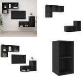 vidaXL Tv-wandmeubelen 4 st spaanplaat hoogglans zwart - Tv-kast - Tv-kasten - Televisiekast - Televisiekasten