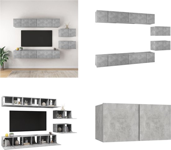 vidaXL Tv-meubelen 8 st spaanplaat betongrijs - Tv-kastenset - Tv-kastensets - Tv-kasten - Tv-meubelset