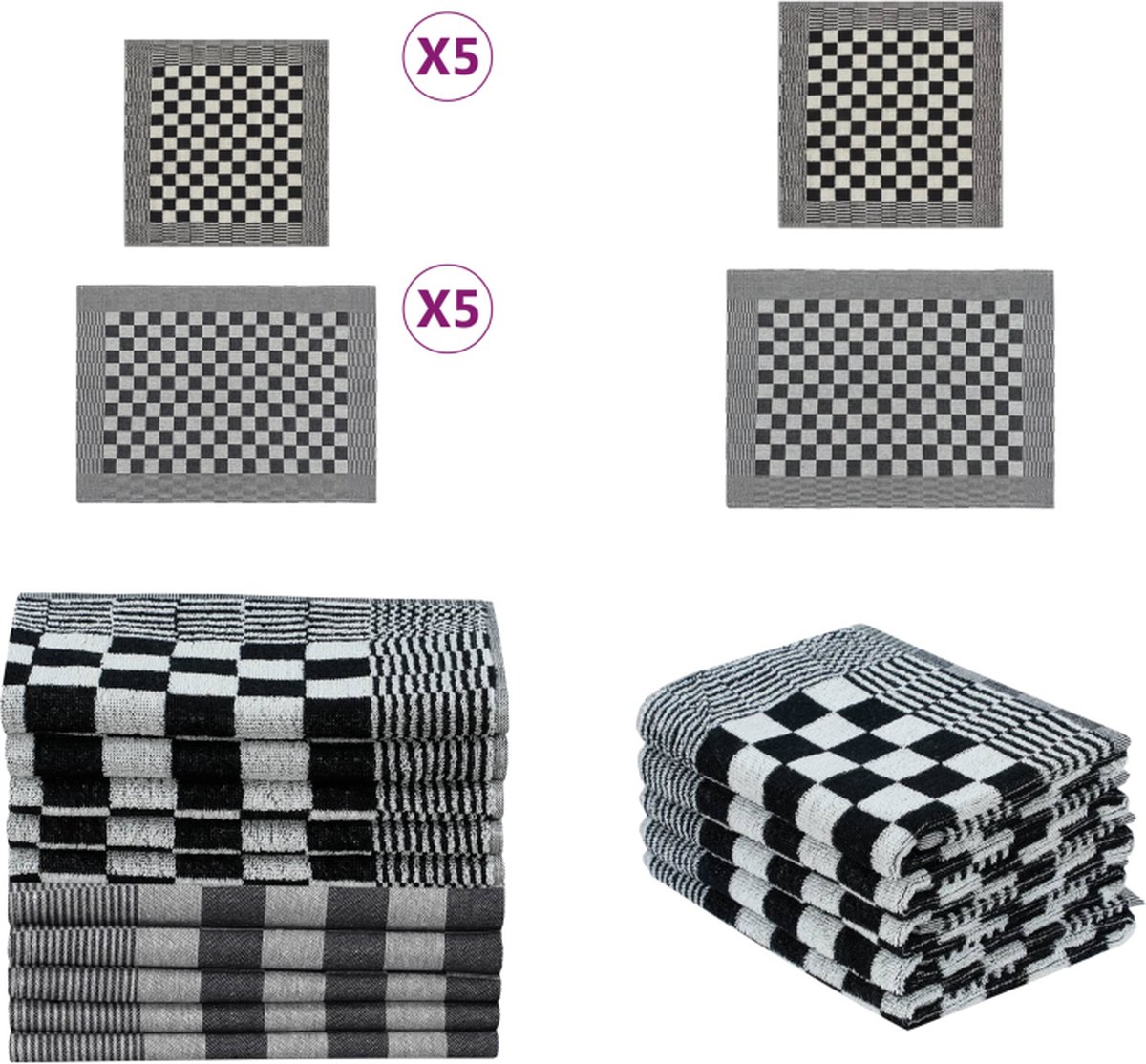 vidaXL 10-delige Keukendoekenset katoen zwart en wit - Keukendoekenset - Keukendoekensets - Handdoek - Theedoek