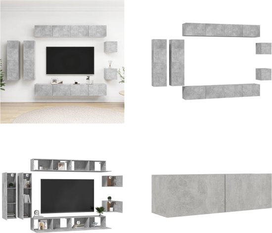 vidaXL 8-delige Tv-meubelset bewerkt hout betongrijs - Tv-kast - Tv-kasten - Tv-meubel - Hifi-meubel