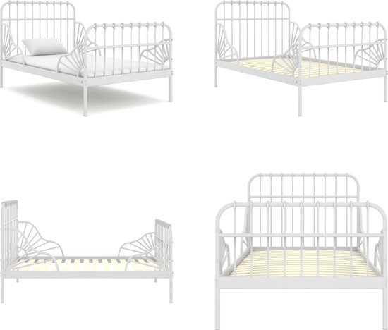vidaXL Bedframe verlengbaar metaal wit 80x130/200 cm - Verlengbaar Bedframe - Verlengbare Bedframes - Bed - Bedden