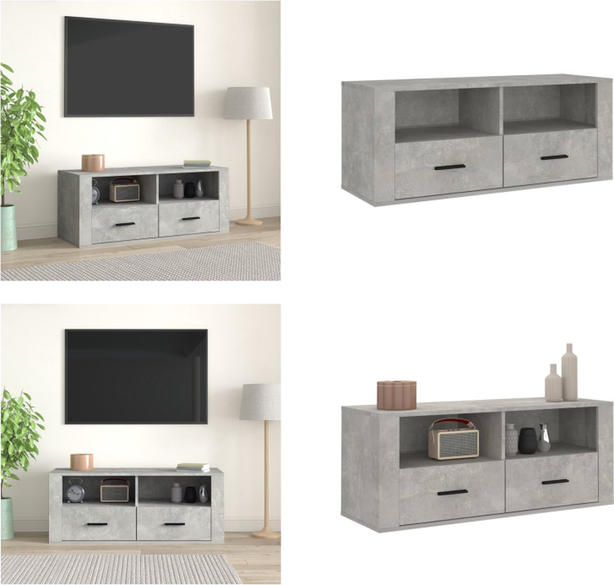 vidaXL - Tv-meubel - 100x35x40 - cm - bewerkt - hout - betongrijs
