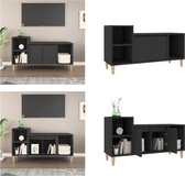 vidaXL Tv-meubel 100x35x55 cm bewerkt hout zwart - Tv-kast - Tv-kasten - Tv-meubel - Tv-meubel Met LED-verlichting