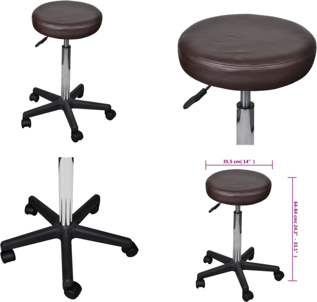 vidaXL Kantoorkruk bruin - Kantoorstoel - Kantoorstoelen - Computer En Tafelstoel - Computer En Tafelstoelen