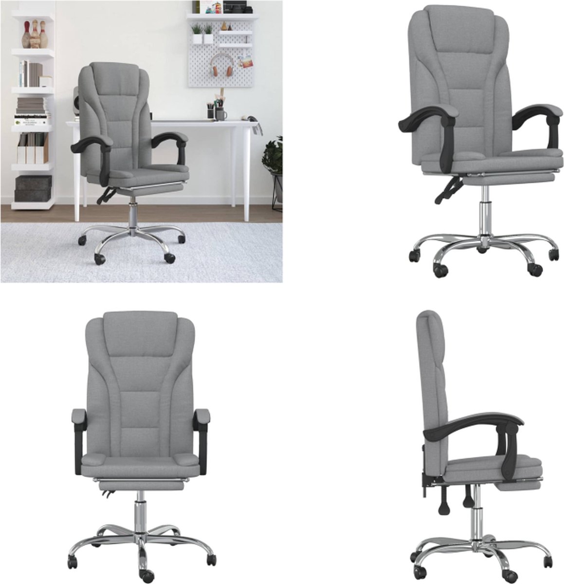 vidaXL Kantoorstoel verstelbaar stof lichtgrijs - Verstelbare Bureaustoel - Stoel - Bureaustoel - Computerstoel