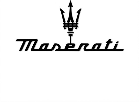 Maserati - Logo - Metaalkunst - Blauw - 49 x 34 cm - Auto Decoratie - Muur Decoratie- Man Cave - Cadeau voor man- Inclusief ophangsysteem