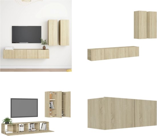 vidaXL 4-delige Tv-meubelset spaanplaat sonoma eikenkleurig - Tv-kastenset - Tv-kastensets - Tv-kasten - Tv-meubelset