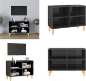 vidaXL Tv-meubel met houten poten 69-5x30x50 cm hoogglans grijs - Tv-kast - Tv-kasten - Tv-standaard - Tv-standaarden