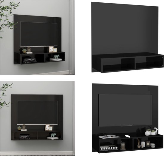 vidaXL Tv-wandmeubel 102x23-5x90 cm spaanplaat hoogglans zwart - Tv-wandmeubel - Tv-wandmeubels - Tv-wandkast - Tv-wandkasten