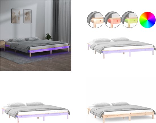 vidaXL Bedframe LED massief hout 140x190 cm - Bedframe - Bedframes - Slaapkamermeubel - Bedbasis