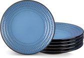 steengoed dinerbord, dinerbordenset voor 6 personen, diameter 21,8 cm, bordenset, servies voor vaatwasser en magnetron, pastabord, ontbijtbord, taartbord, diepblauw
