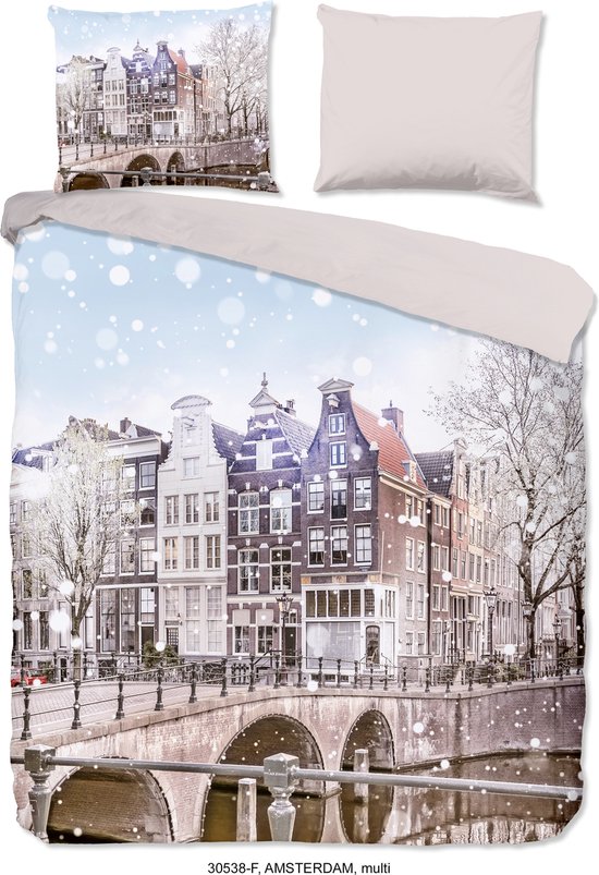 Good Morning Dekbedovertrek "Amsterdamse grachtenpanden" - Multi - (240x200/220 cm) - Katoen Flanel