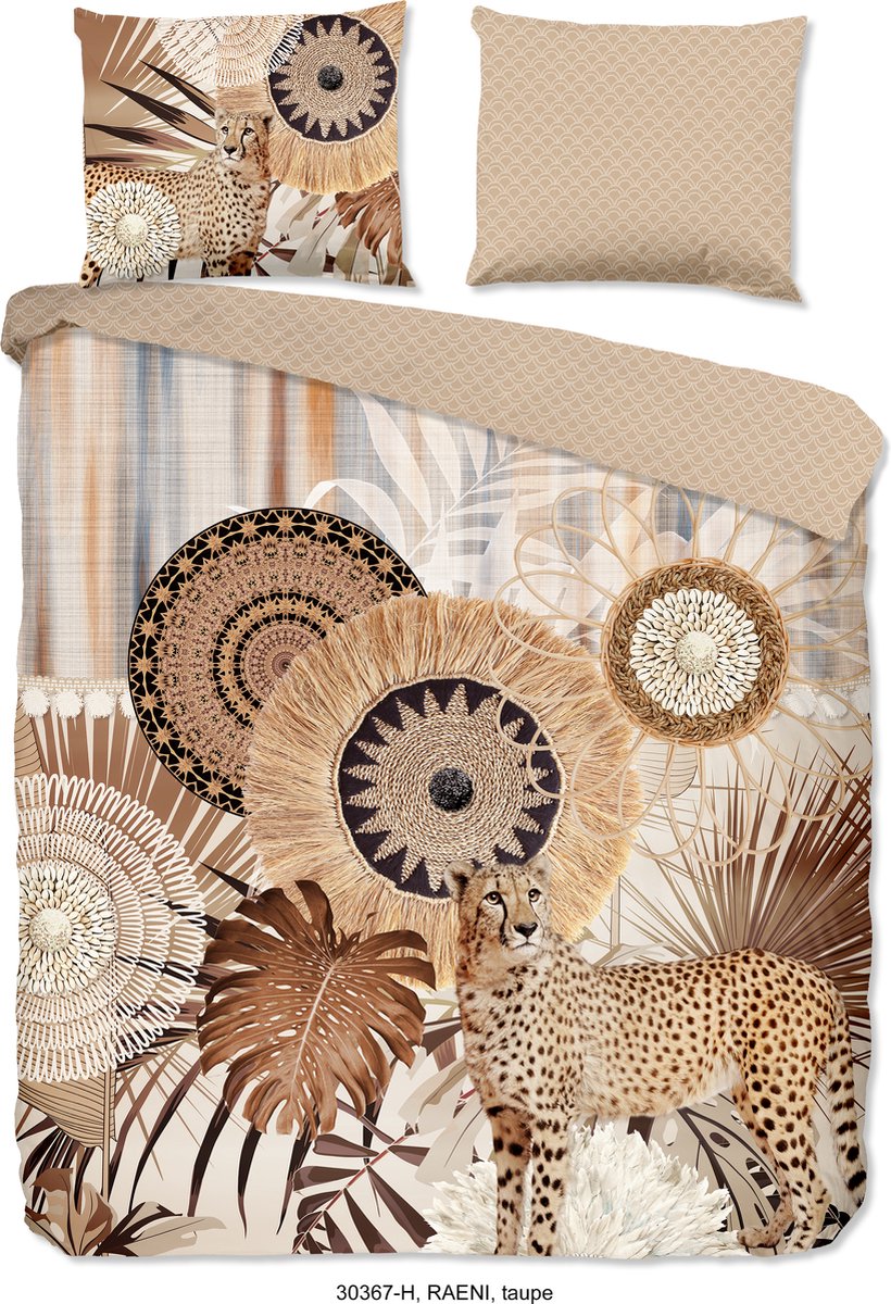 HIP Dekbedovertrek "mandala's en een luipaard" - Taupe - (240x200/220 cm) - Katoen Satijn