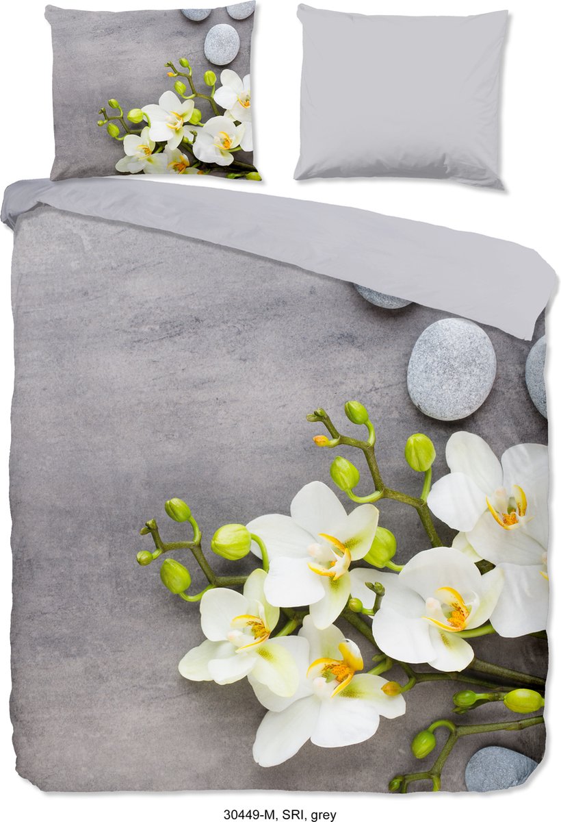 Pure Dekbedovertrek "bloemen" - Grijs - (200x200/220 cm) - Microfiber