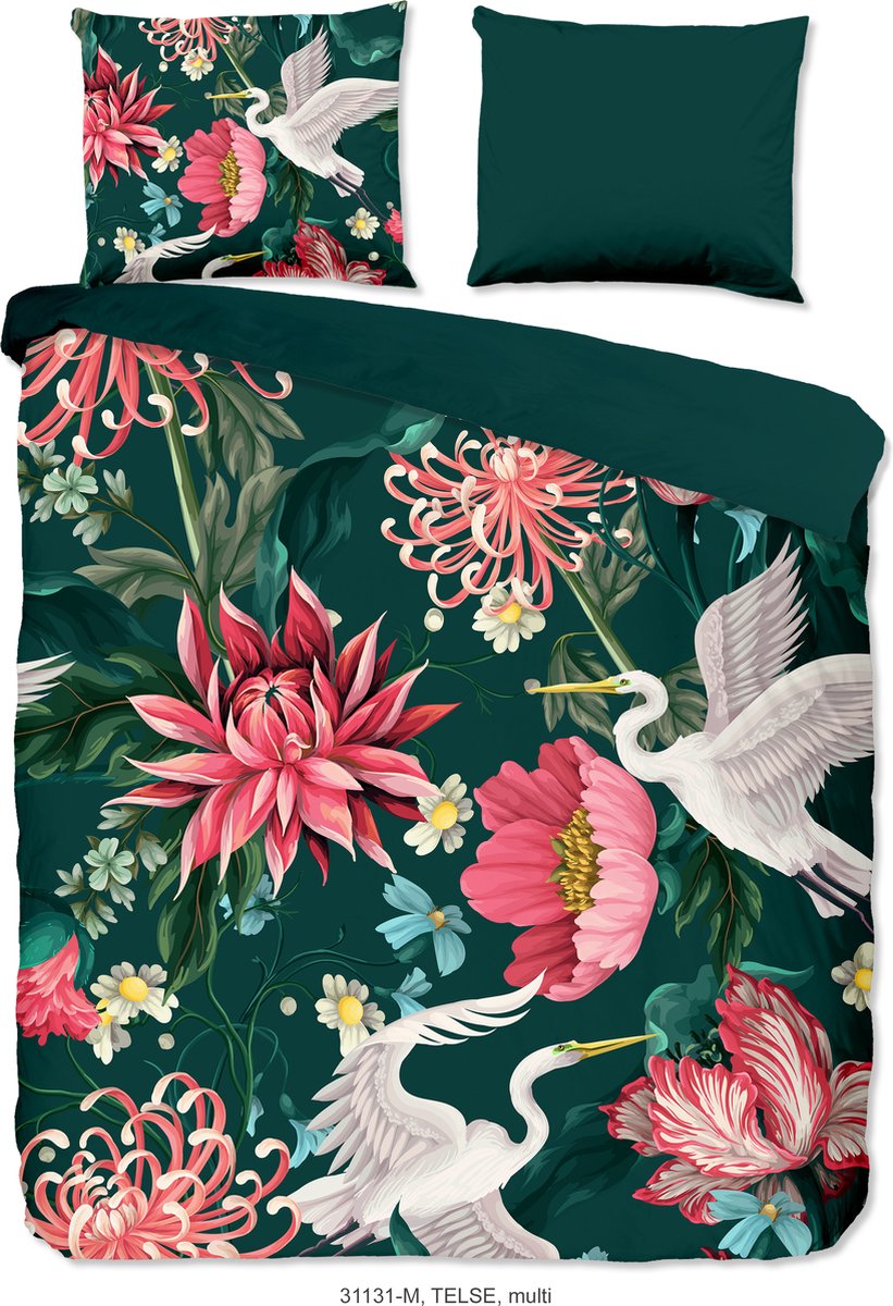 Pure dekbedovertrek bloemen en kraanvogels - 2 persoons 200x200/220 cm - Multi - Microvezel