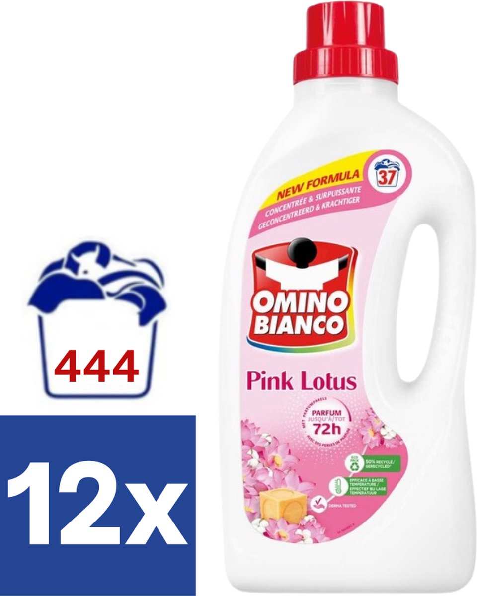 Omino Bianco Vloeibaar Wasmiddel Pink Lotus (Voordeelverpakking) - 12 x 1.480 l (444 wasbeurten)