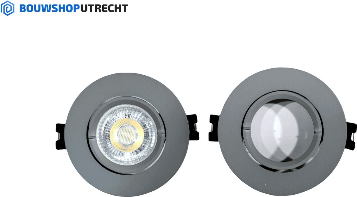 Bouwshop Utrecht - Smart LED inbouwspot - Kantelbaar - 220-240V LED lamp - 75mm x 80mm - Grijs