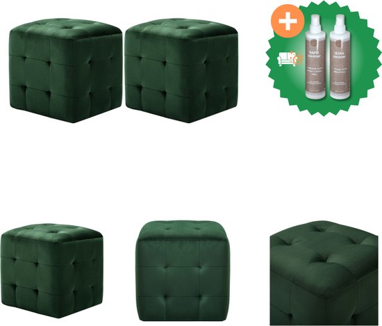 vidaXL Poef 2 st 30x30x30 cm fluweel groen - Poef - Inclusief Onderhoudsset