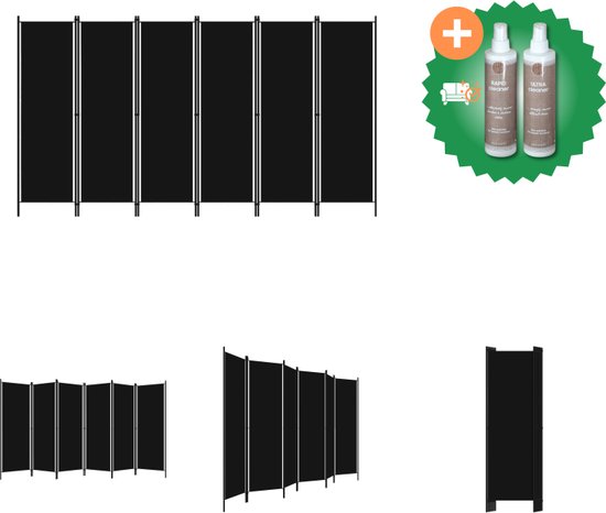 vidaXL Kamerscherm met 6 panelen 300x180 cm zwart - Kamerscherm - Inclusief Onderhoudsset