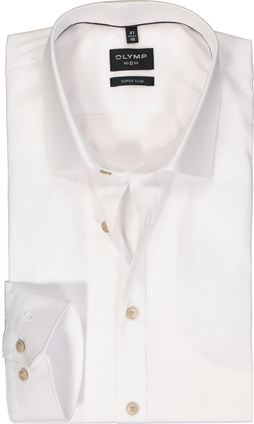 OLYMP No. 6 Six super slim fit overhemd - popeline - wit - Strijkvriendelijk - Boordmaat: 40
