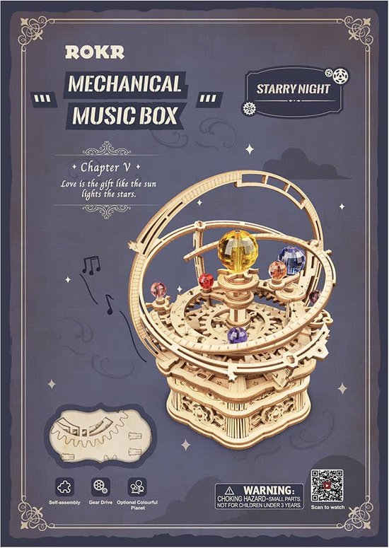 Robotime ROKR AMK51 - Muziekdoos - DIY - Starry Night - Houten Modelbouw van Robotime — afbeelding 2