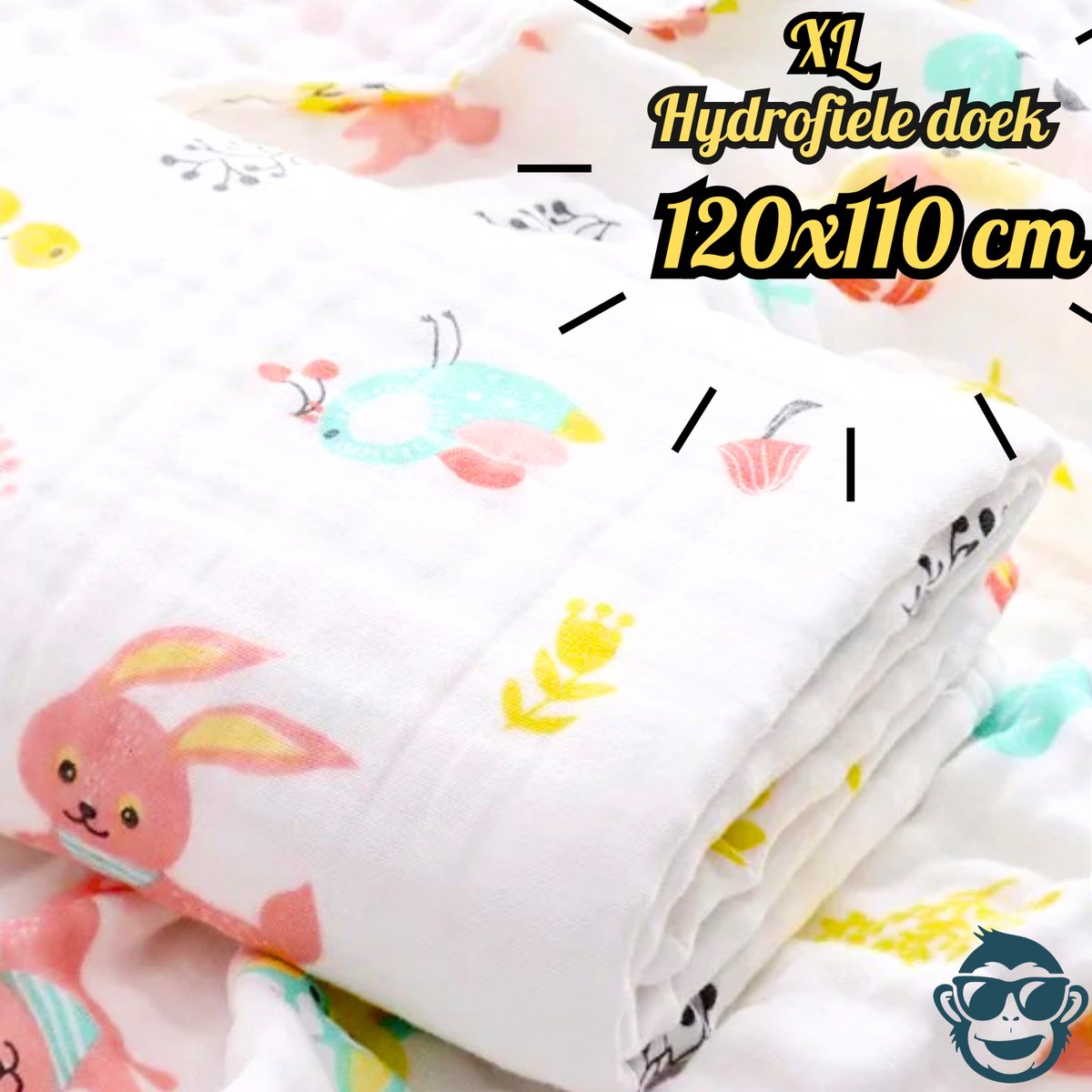 Goedkoopste BoefieBoef XL Hydrofiele Doek 120x110cm - Zachte Bamboe Swaddle, Inbakerdoek, Mousseline Doek voor Baby's en Newborns 0 tot 12 maanden - Lente Dieren - Dubbellaags, Ademend en Absorberend - Kerst en KraamCadeau - Duurzaam - Babydeken - Gekleurd Vos