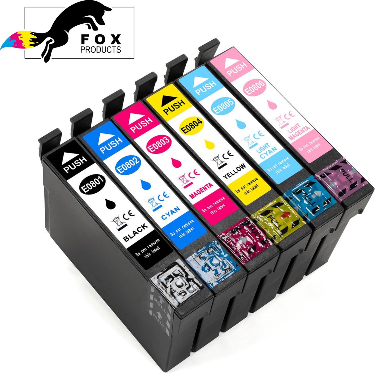 FoxProducts® T0801, T0802, T0803, T0804, T0805, T0806, T0807 - 6 cartridges geschikt voor Epson Stylus Photo P50, PX650, PX660, PX700 W, PX820 FWD, RX585, RX685, R265, RX595, PX830 FWD, RX560, PX810 FW, PX730, 0807