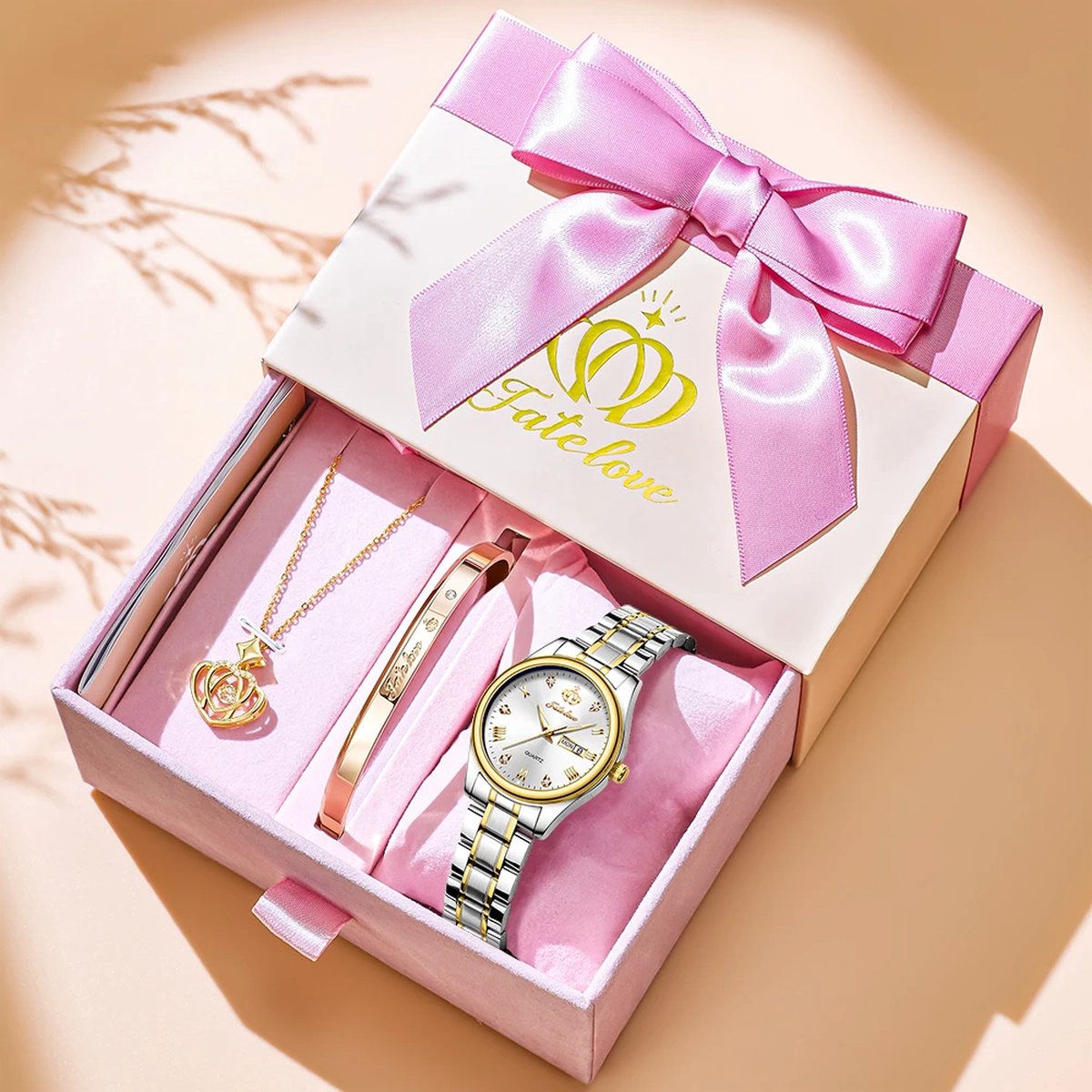 Luxe Quartz Horloge Voor Vrouwen Roestvrij Staal Waterdicht Klassiekers Polshorloge Voor Dames Armband Sets Vrouwen Horloge - Brown