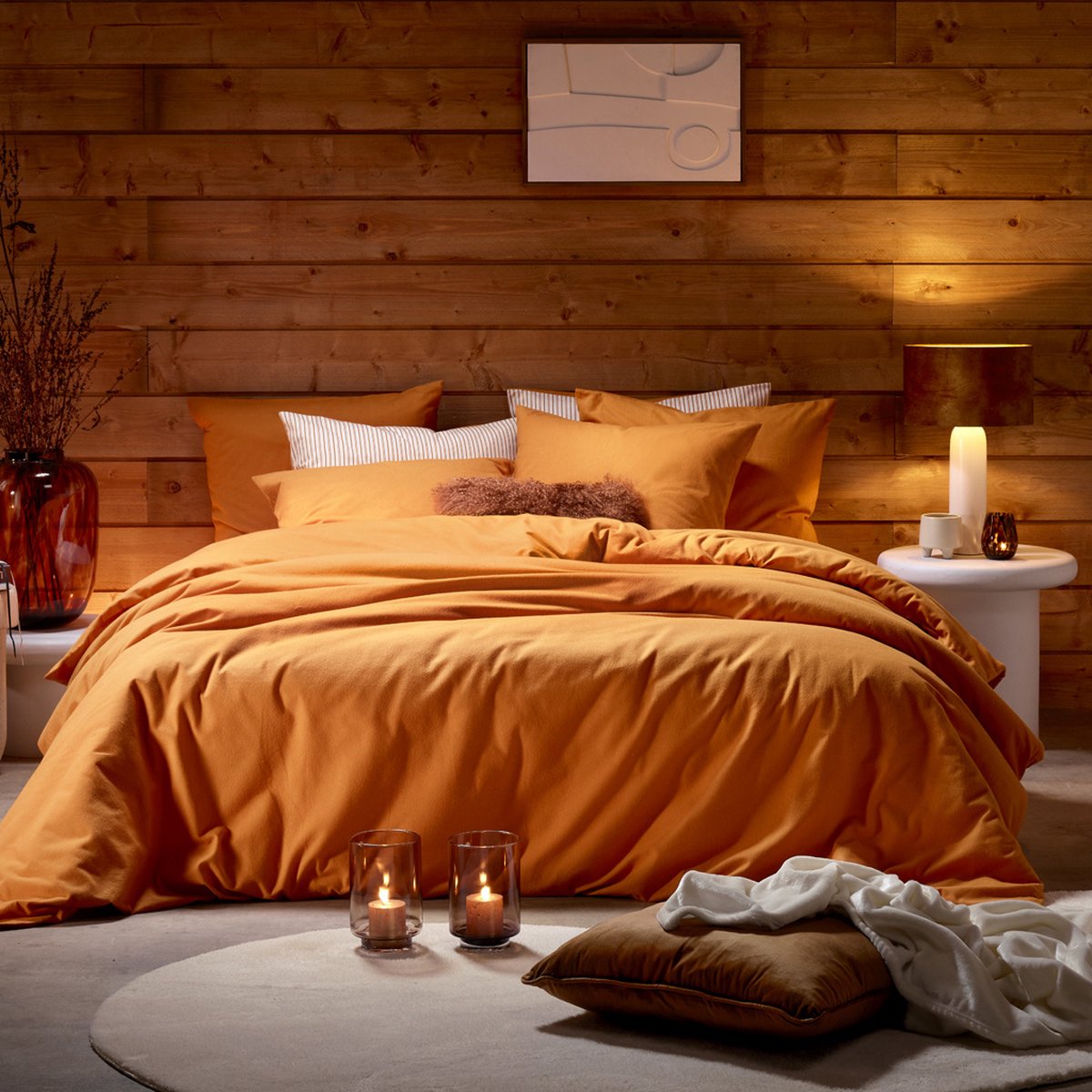 De Witte Lietaer Dekbedovertrek Laura Copper - Tweepersoons - 200 x 200/220 cm - Katoen Flanel Oranje
