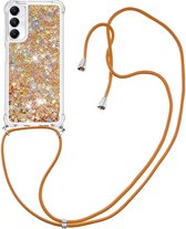 Coverup Liquid Glitter Back Cover met Koord - Geschikt voor Samsung Galaxy A05s Hoesje - Goud