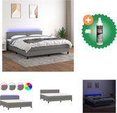 vidaXL Boxspring met matras en LED stof donkergrijs 160x200 cm - Bed - Inclusief Reiniger
