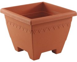 Hega Hoger Plantenbak Maceta Lima - vierkant - terracotta - 40 cm - Bloempotten/plantenpotten voor binnen/buiten