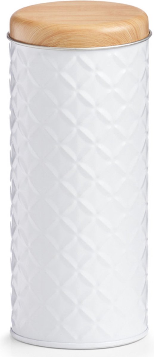 Zeller voorraad/bewaar blik voor koffiepads - wit - 18 x 7,5 cm - 1 liter - opbergblik