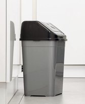 Afvalemmer in grijs met kanteldeksel - 52 l / groot - vuilnisemmer in met zwart deksel - vuilnisbak afvalcontainer papierbak