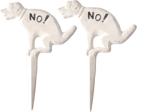 Esschert Design tuinbordje - 2x - gietijzer - niet poepen - 33 x 24 x 2 cm - hondenbordje - Tuinsteker hondje no! - hondenpoep tuinborden