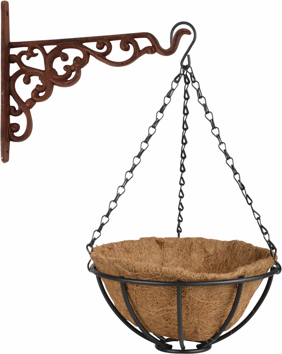 Esschert Design Hanging basket - 25 cm - met muurhaak en kokos inlegveld