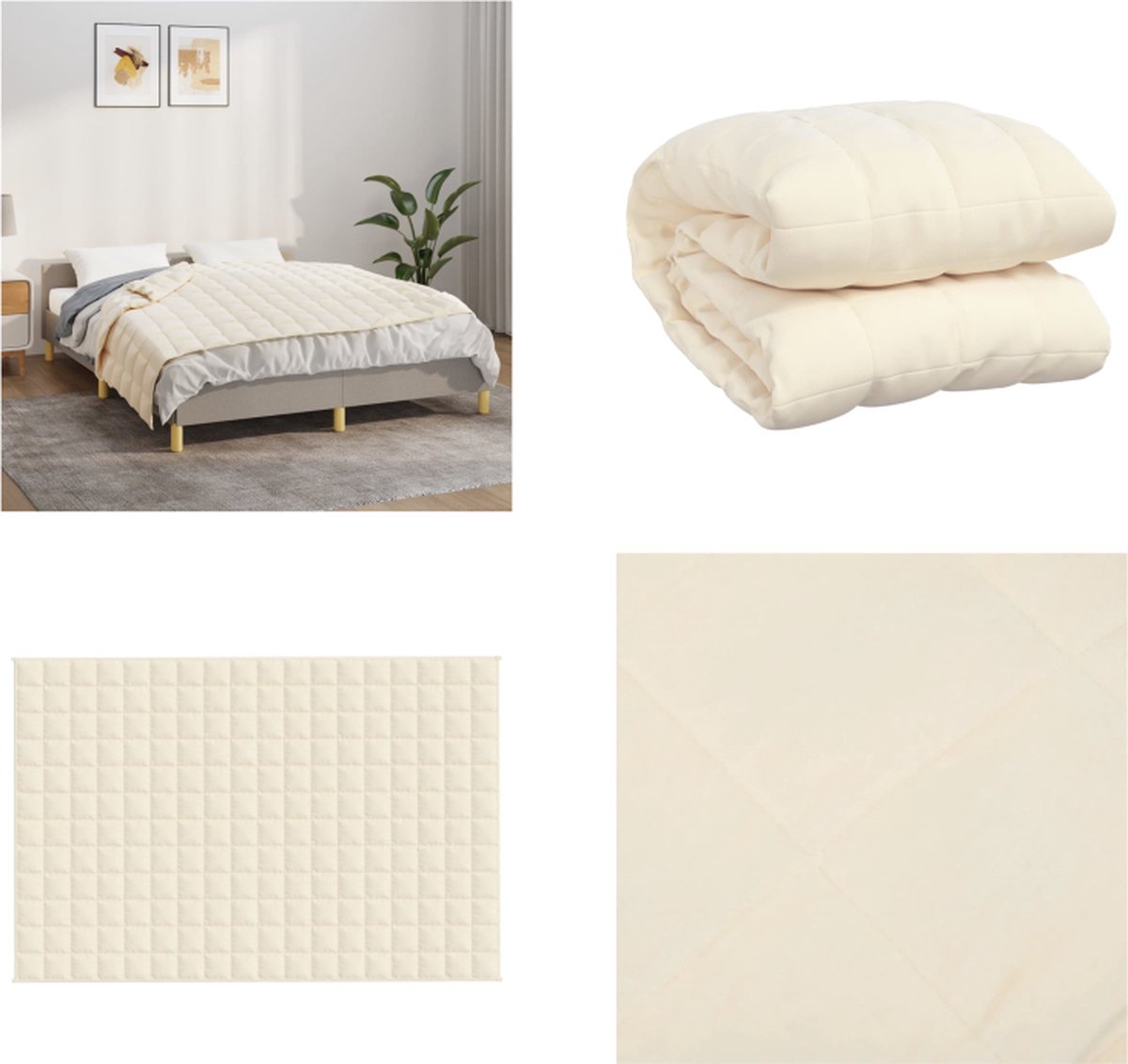 vidaXL Verzwaringsdeken 120x180 cm 5 kg stof lichtcrèmekleurig - Verzwaringsdeken - Verzwaringsdekens - Deken - Beddengoed