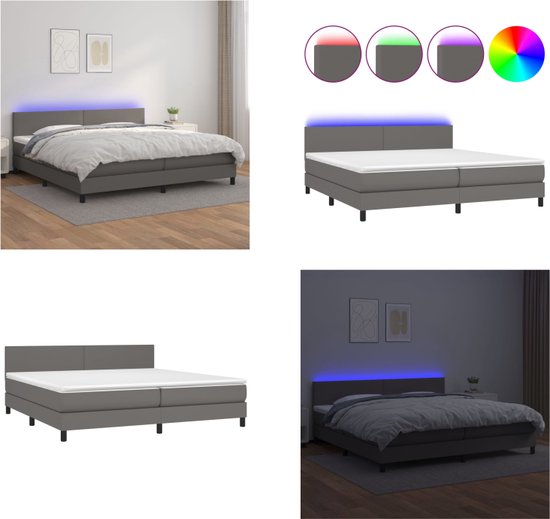 vidaXL Boxspring met matras en LED kunstleer grijs 200x200 cm ...