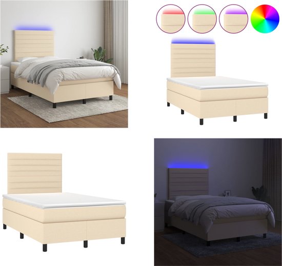 vidaXL Boxspring met matras en LED stof crèmekleurig 120x200 cm - Boxspring - Boxsprings - Bed - Slaapmeubel