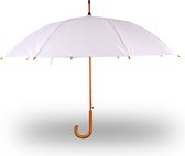 Parapluie blanc automatique avec manche en bois - 102 cm - Protection contre la pluie classique et élégante