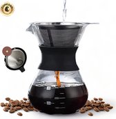 Cupesso - Pour Over Koffiepot met Permanent RVS koffiefilter - Slow Coffee Maker Kit - Glazen Cafetière - Dripper Koffiemaker - Herbruikbaar Koffie Filter