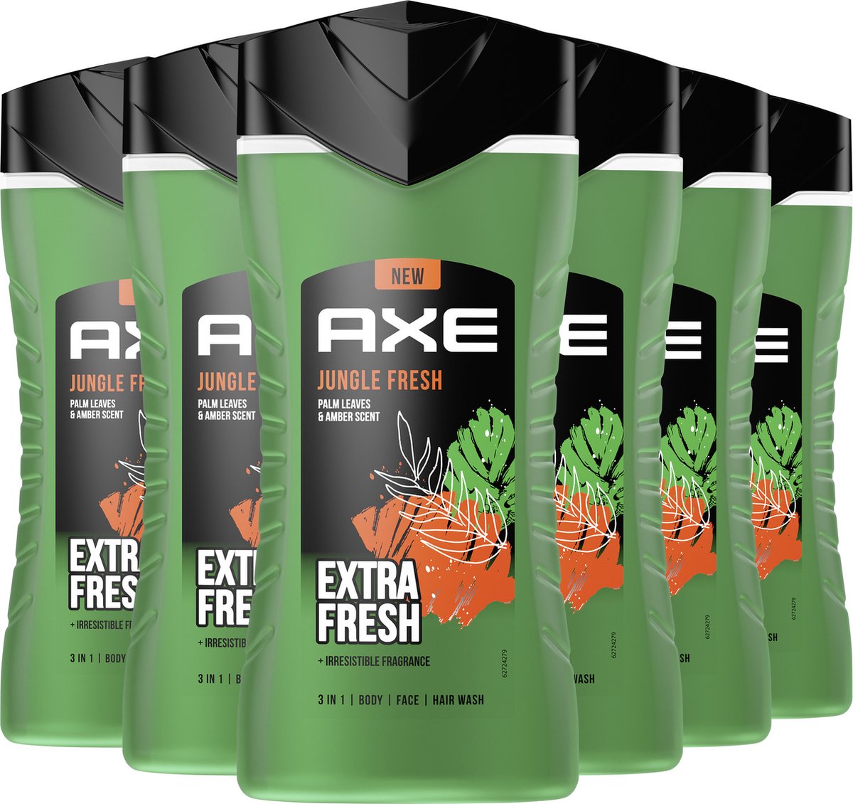 AXE 3-in-1 Douchegel - Jungle Fresh - bodywash met de geur van palmbladeren en amber - 6 x 250 ml