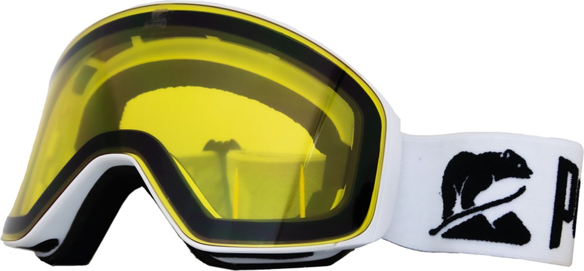 Luxe Magnetische Snowboardbril / Skibril Gele slecht weer Lens Wit Frame + Beschermcase & Microfiber hoes - PolarShred - Anti fog - Cat.3 - 100% UV Bescherming - VLT 16%