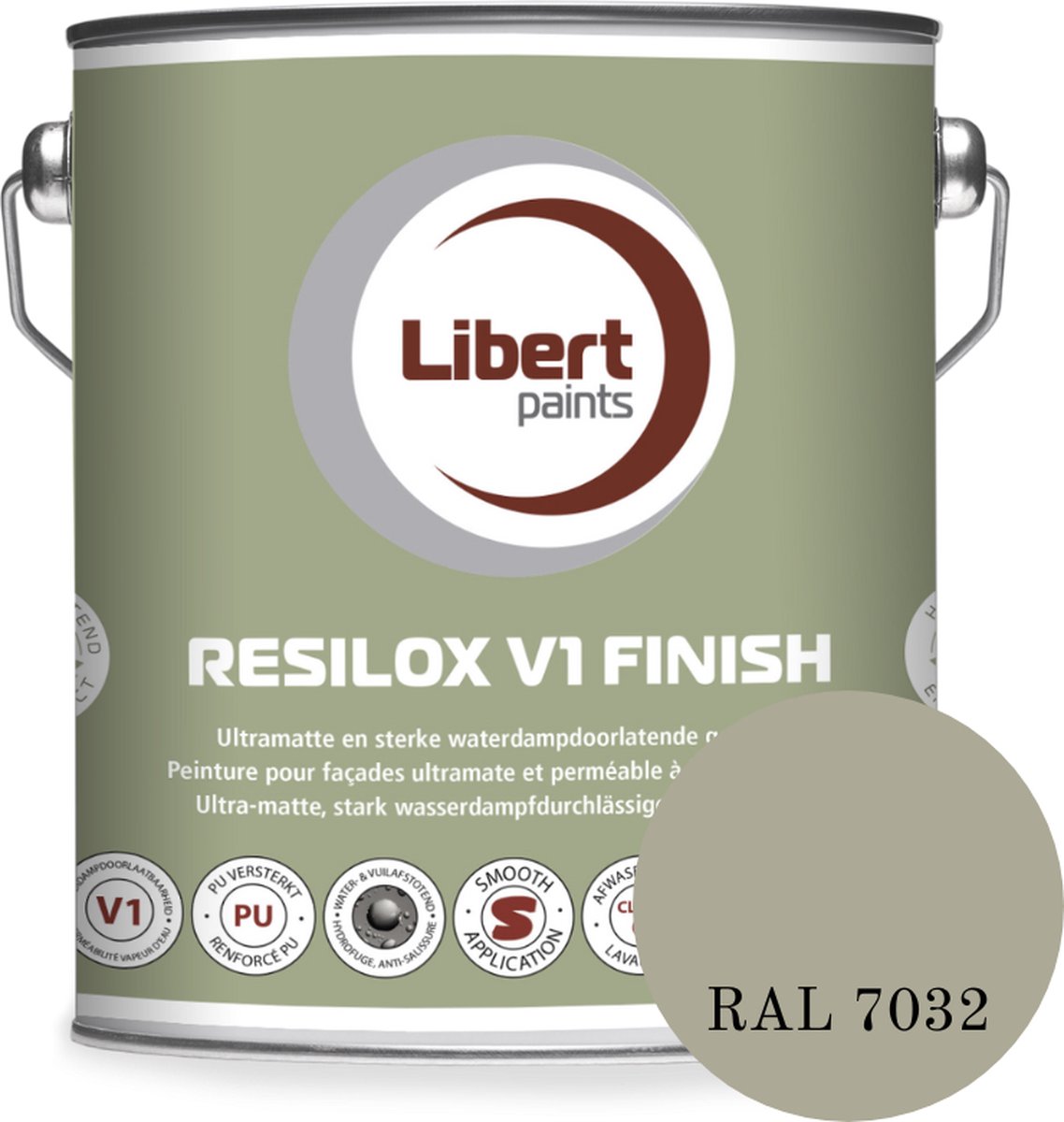 Libert Resilox V1 Finish – Ultramatte Siloxaan Gevelverf – Waterdampdoorlatend & Waterafstotend – Kiezelgrijs RAL 7032 – 10L