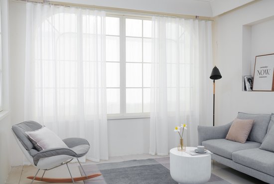 Foto: Maroyathome bibiana 2 vitrage met plooiband voor haakjes kant en klaar off white gebroken wit 270 x 300 cm 270 cm breed en 300 cm hoog lang inclusief schelphaken en loodjes